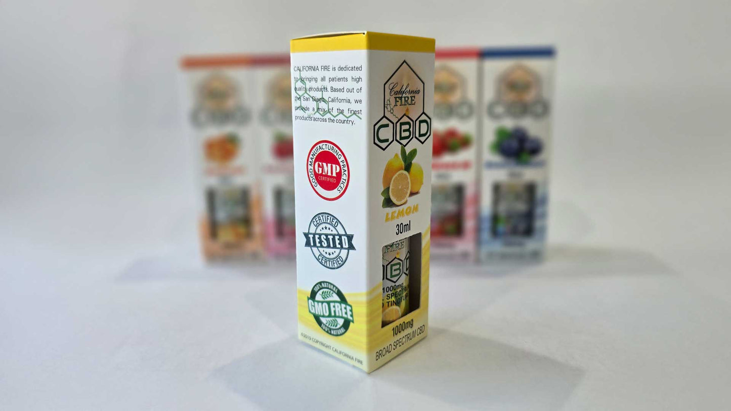 1000mg Broad-Spectrum Lemon Tincture by California-Fire, CBD, Broad Spectrum CBD, 1000mg CBD, feel better, play better, hemp plant, muscles or joints pain relief,
